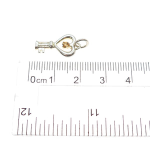 925 Sterling Silver Vintage Real Round-Cut Citrine Heart Key Minimalist Pendant