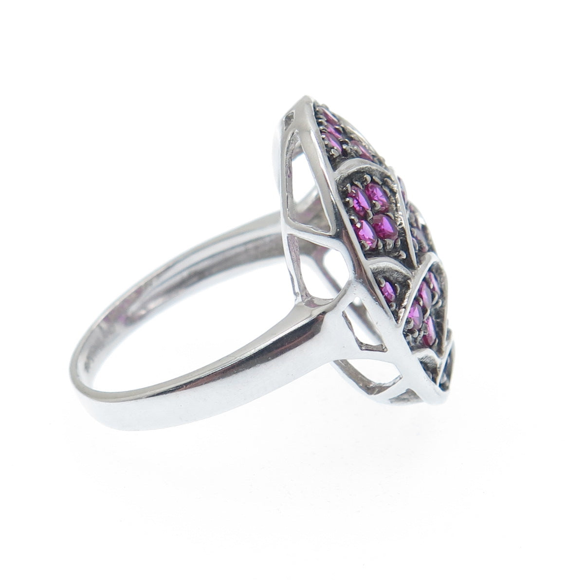 925 Sterling Silver Lab-Created Pink Sapphire Ring Size 7