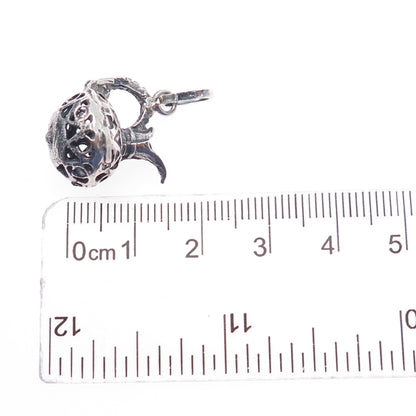 925 Sterling Silver Vintage Ornate Pitcher Oxidized Mini 3D Charm Pendant