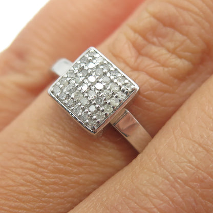 925 Sterling Silver Real Round-Cut Diamond Square Ring Size 7