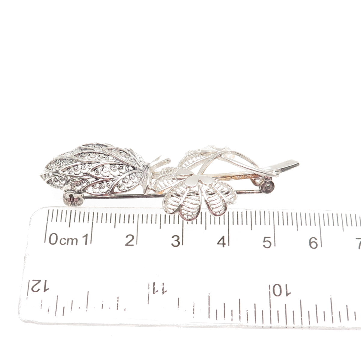 925 Sterling Silver Vintage Germany Floral Filigree Pin Brooch