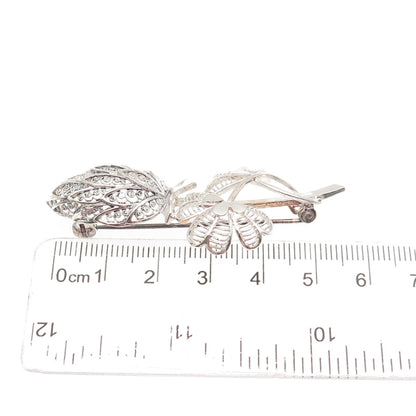 925 Sterling Silver Vintage Germany Floral Filigree Pin Brooch
