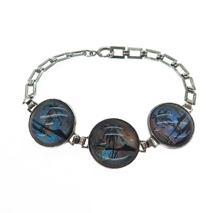925 Sterling Antique Art Deco Monarch Butterfly Wing Sunset Bracelet 6.75"