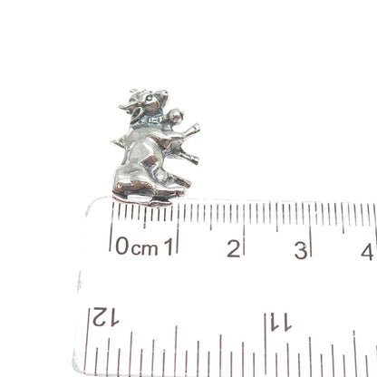 835 Silver Vintage European Cow Oxidized Minimalist 3D Charm Pendant
