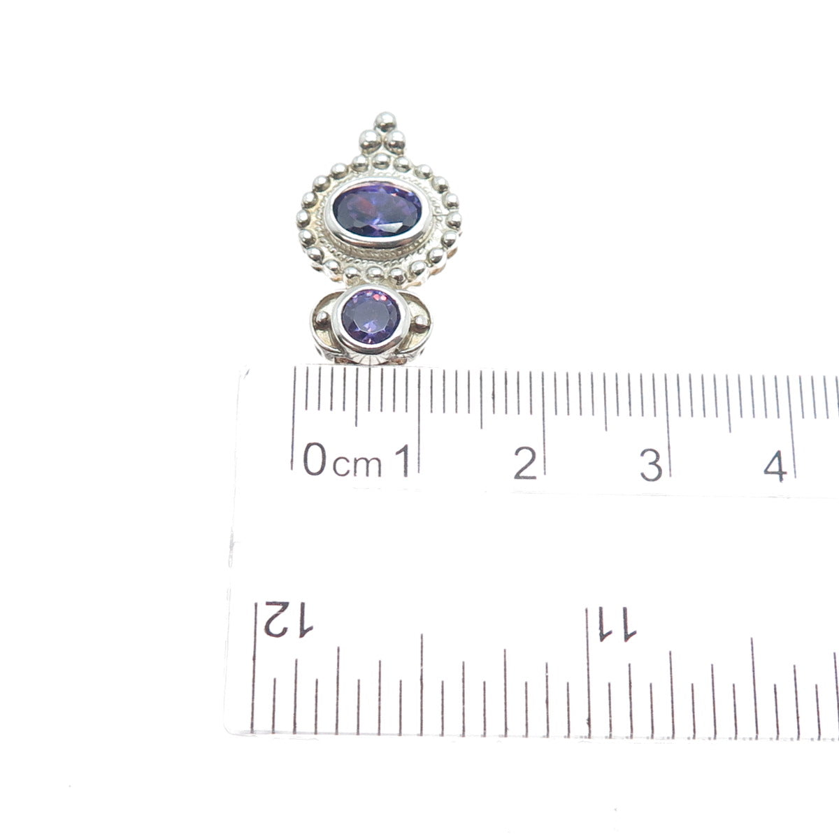 925 Sterling Silver Vintage Real Amethyst Minimalist Slide Charm Pendant