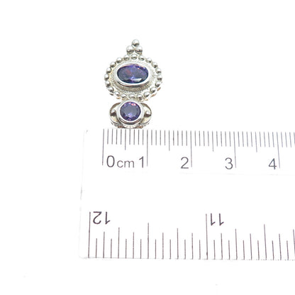 925 Sterling Silver Vintage Real Amethyst Minimalist Slide Charm Pendant