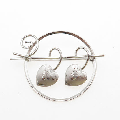 D'OR 925 Sterling Silver Antique Art Deco Floral Heart Pin Brooch