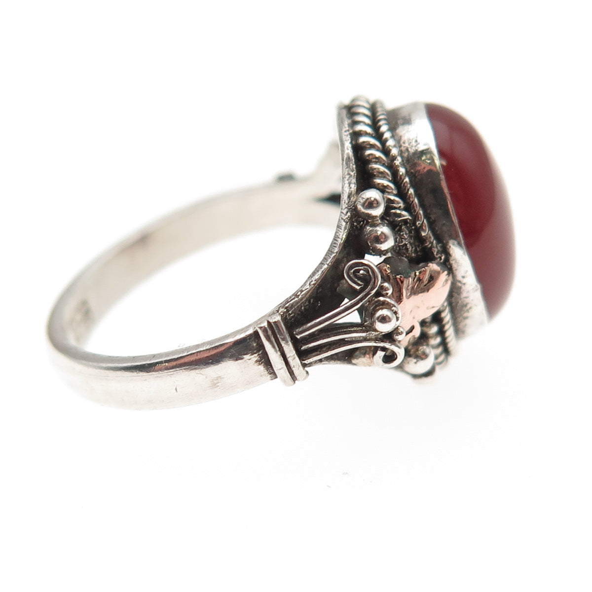 925 Sterling Silver 2-Tone Vintage Real Carnelian Oxidized Ring Size 6