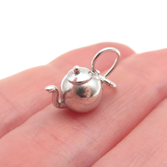 925 Sterling Silver Antique Art Deco Teapot 3D Mini Charm Pendant