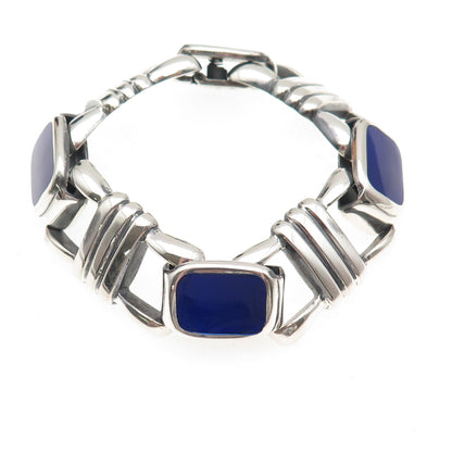 925 Sterling Silver Vintage Italy Real Lapis Heavy 76.4g Anchor Link Bracelet 7"