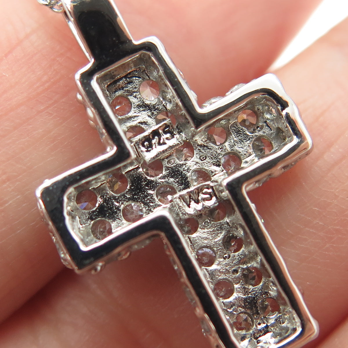 925 Sterling Silver Round-Cut C Z Cross Pendant Rolo Chain Necklace 18"