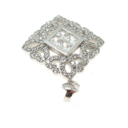 925 Sterling Silver Round & Princess-Cut C Z Ornate Pendant