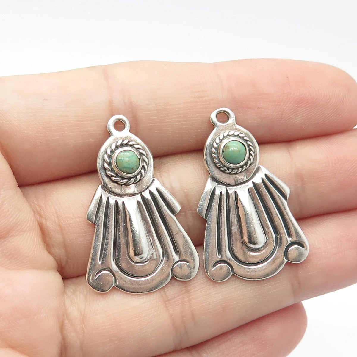 925 Sterling Silver Vintage Mexico Real Turquoise Gemstone Jacket Earrings