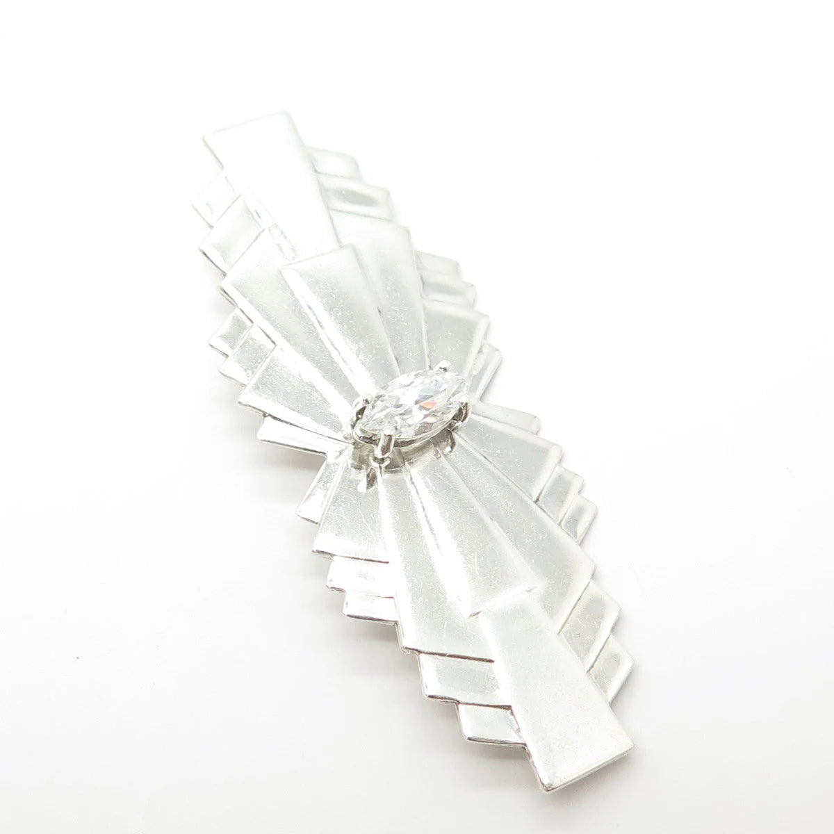 925 Sterling Silver Vintage C Z Bow Pin Brooch