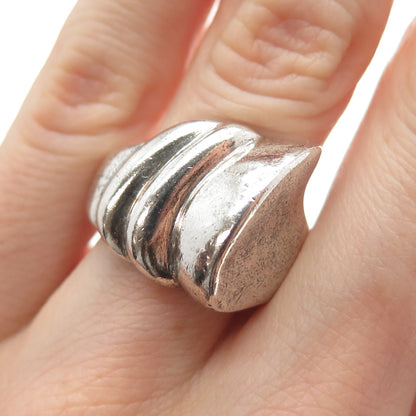 925 Sterling Silver Vintage Modernist Flame Oxidized Ring Size 6.25