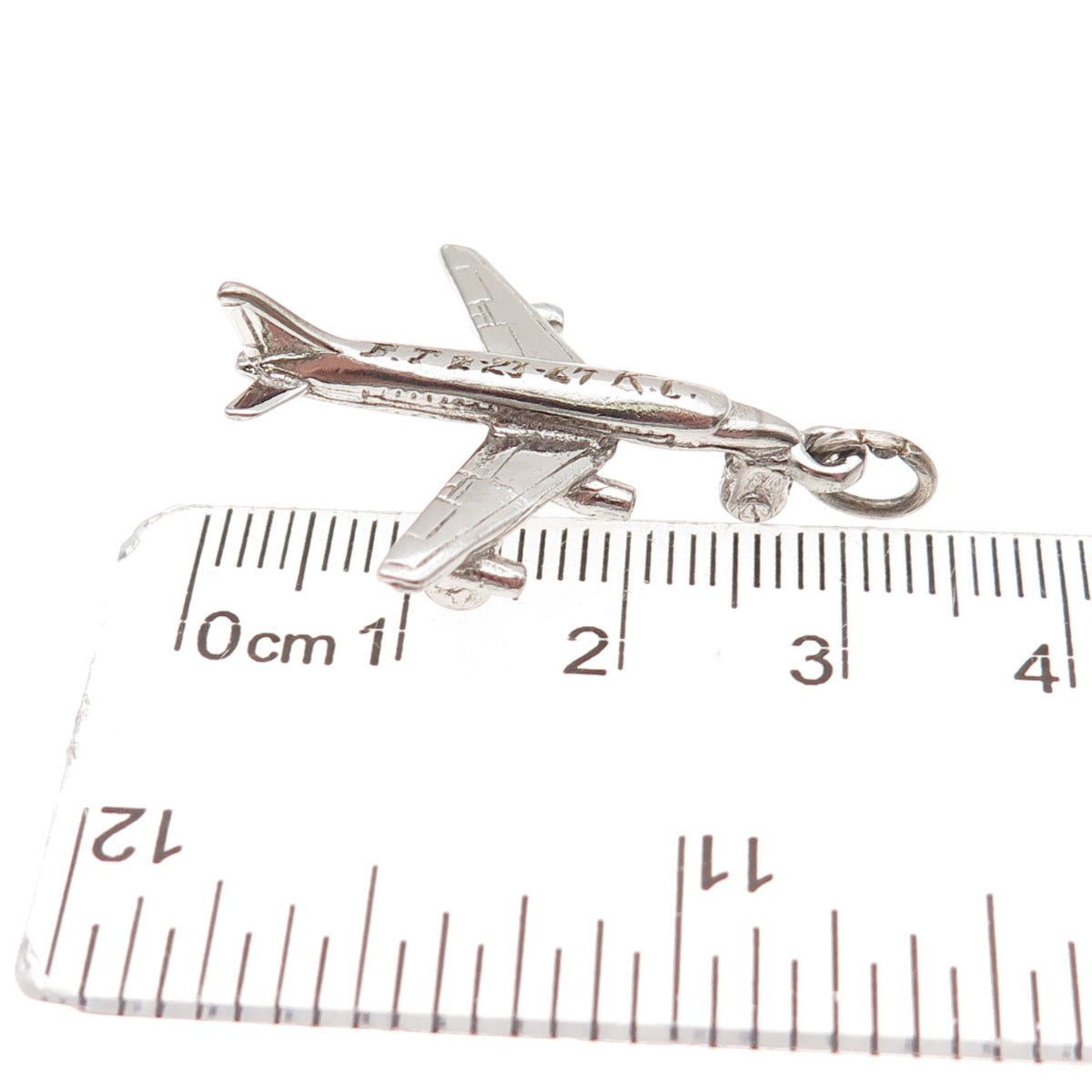 925 Sterling Silver Vintage Engraved Airplane 3D Charm Pendant