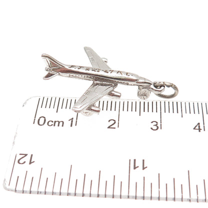 925 Sterling Silver Vintage Engraved Airplane 3D Charm Pendant