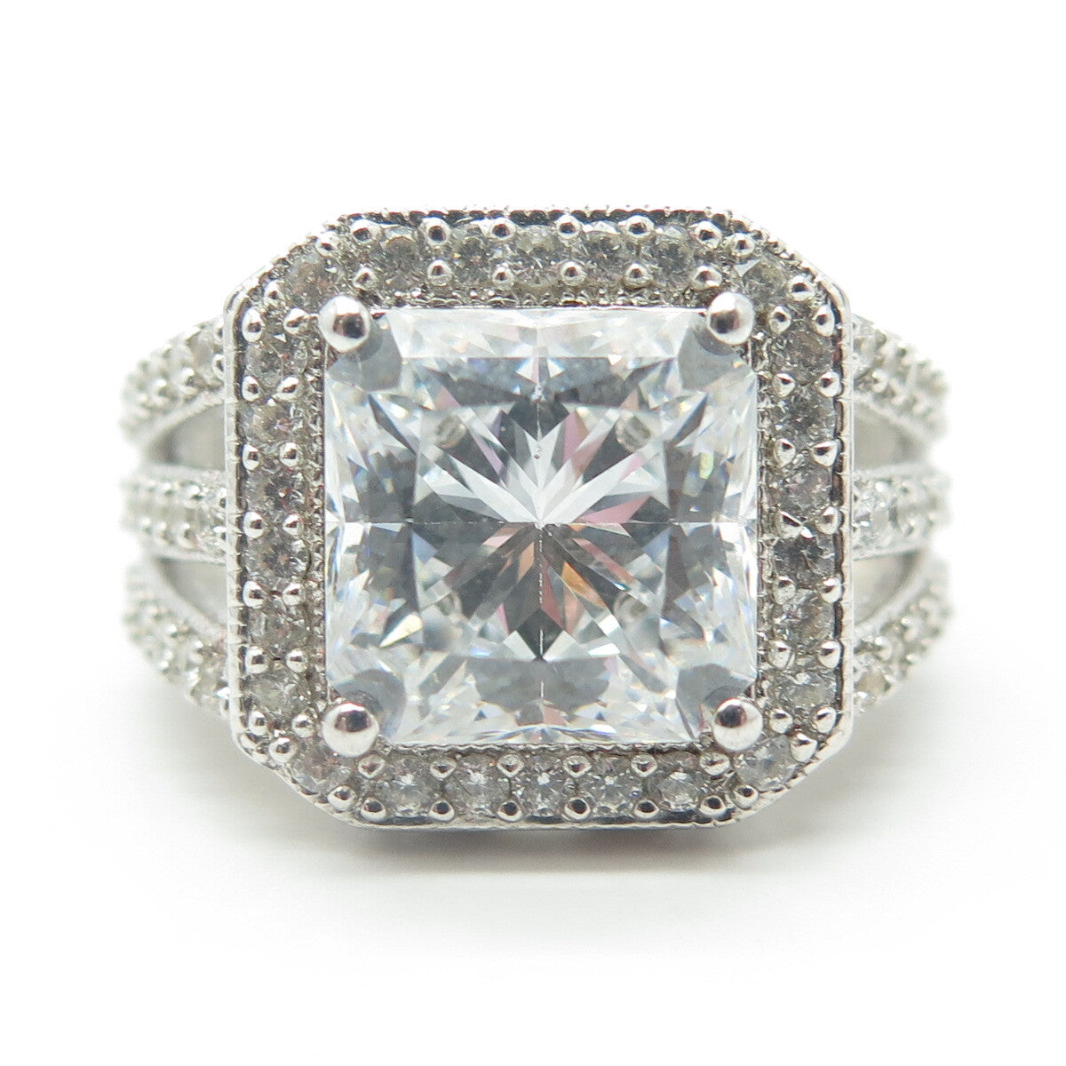 925 Sterling Silver Emma Skye Radiant-Cut Shaped C Z Engagement Ring Size 7