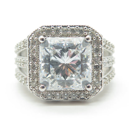 925 Sterling Silver Emma Skye Radiant-Cut Shaped C Z Engagement Ring Size 7