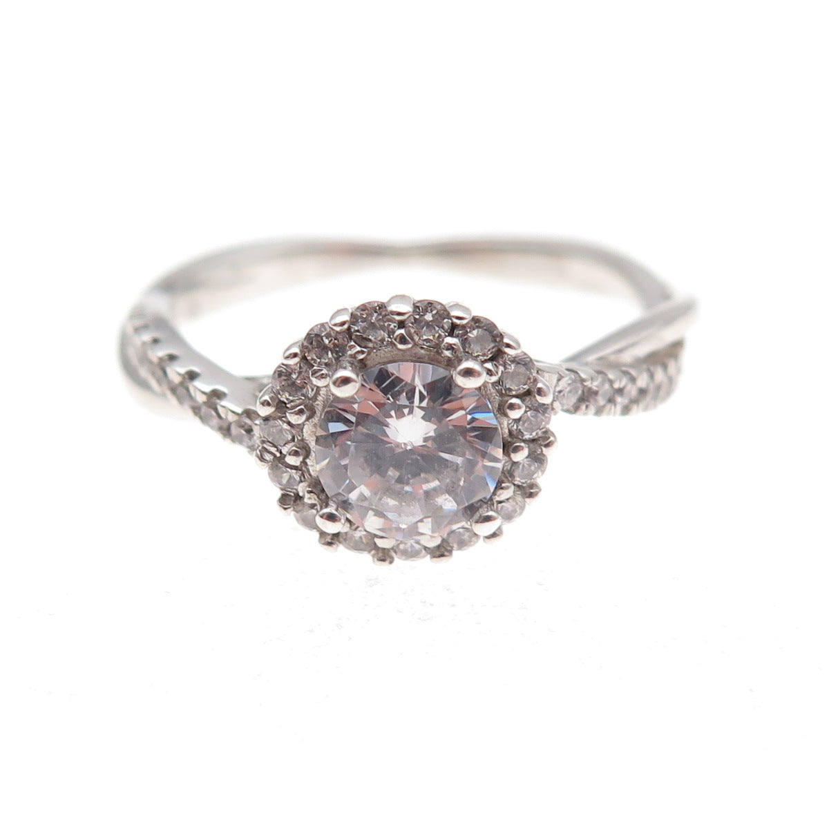 925 Sterling Silver Round-Cut C Z Engagement Ring Size 8