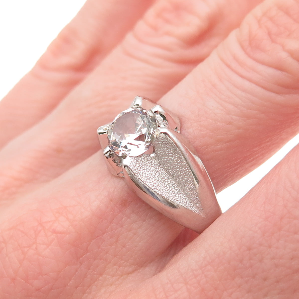 Vargas Sterling Silver Antique Art Deco Rhinestone Engagement Ring Size 11.75