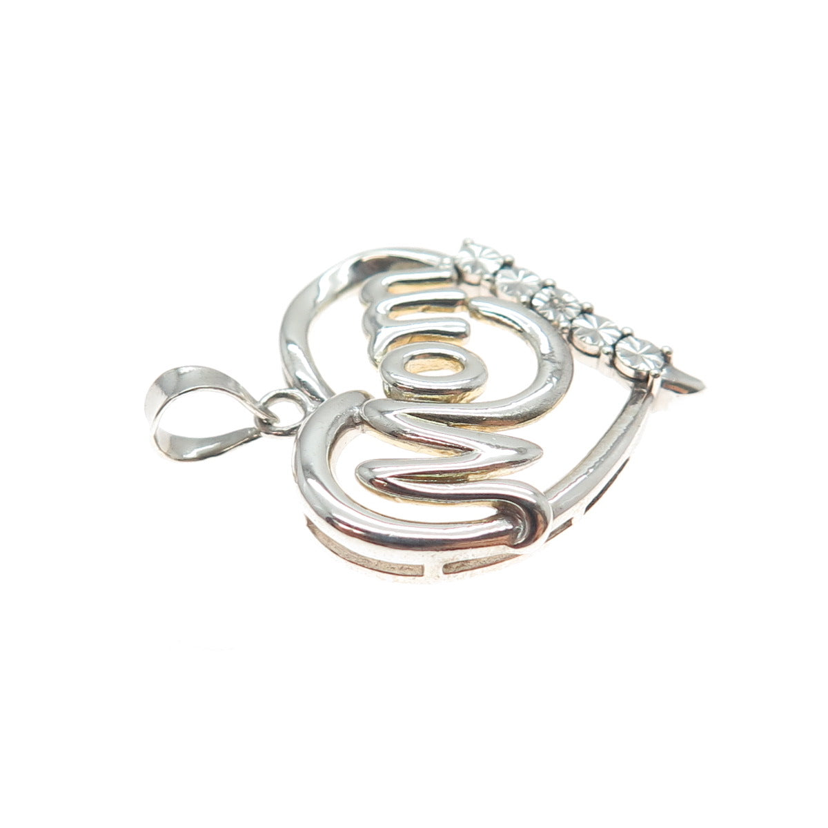 RICHLINE 925 Sterling Silver 2-Tone Real Diamond Mom Heart Mini Charm Pendant