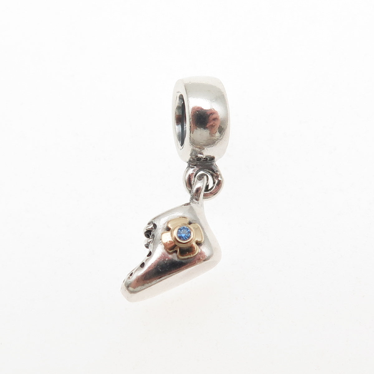 Pandora 925 Sterling Silver & Gold Blue C Z Baby Boy Shoe Dangle Charm