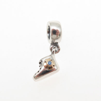 Pandora 925 Sterling Silver & Gold Blue C Z Baby Boy Shoe Dangle Charm