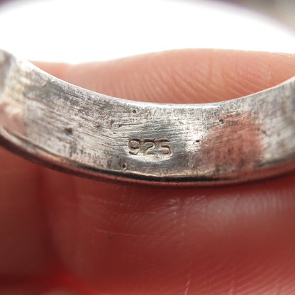 925 Sterling Silver Vintage Runic Symbols Oxidized Adjustable Band Ring Size 6