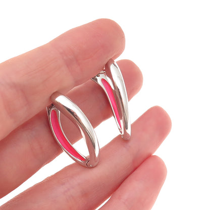 925 Sterling Silver Enamel Modernist Hoop Earrings