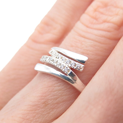 RJ GRAZIANO 925 Sterling Silver Vintage Round-Cut C Z Bypass Ring Size 6