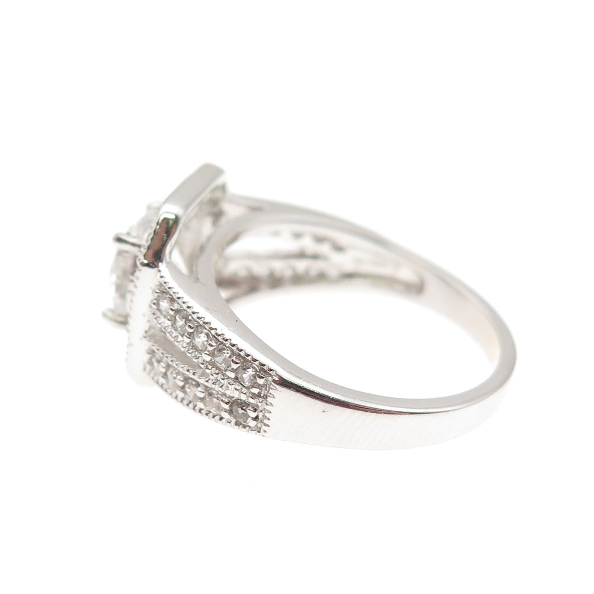 DSMK 925 Sterling Silver Round-Cut C Z Engagement Ring Size 7