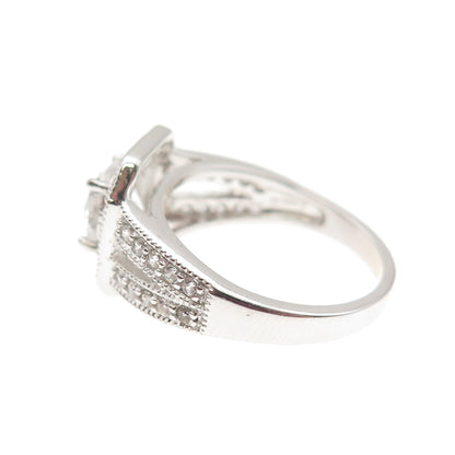 DSMK 925 Sterling Silver Round-Cut C Z Engagement Ring Size 7