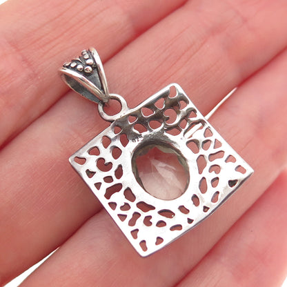 925 Sterling Silver Vintage Real Green Amethyst Modernist Charm Pendant
