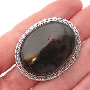 925 Sterling Silver Vintage Real Cabochon Amber Pin Brooch