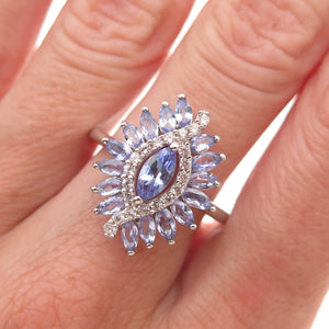 Chuck Clemency 925 Sterling Silver Real Tanzanite & White Topaz Ring Size 8.25