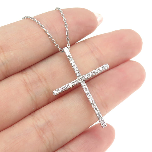 925 Sterling Silver Italy Round-Cut C Z Cross Cable Chain Necklace 16"