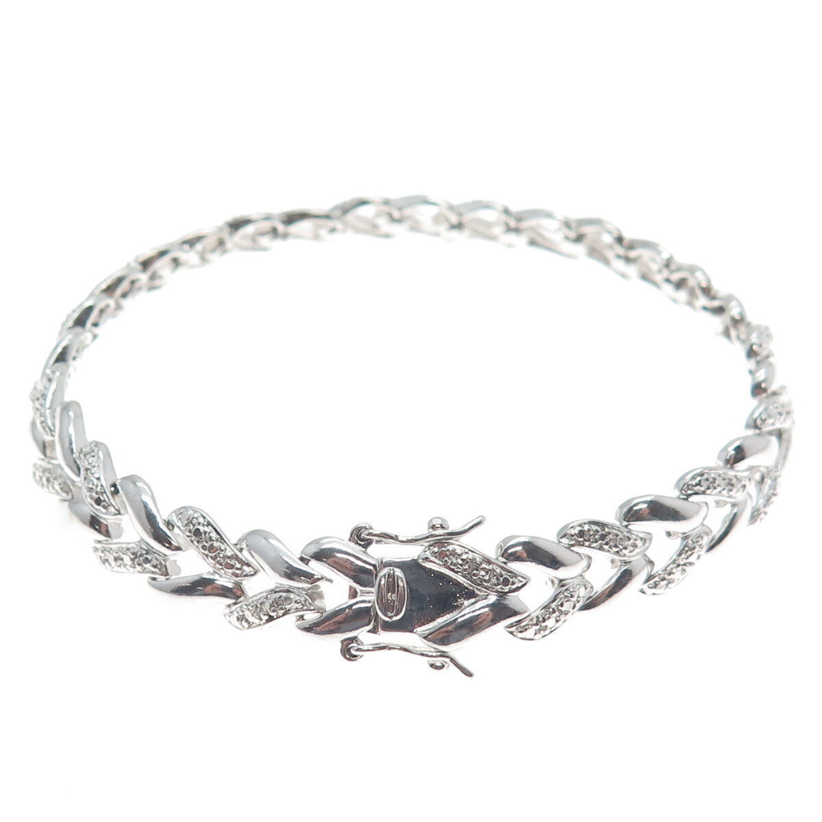 ROSS SIMONS 925 Sterling Silver Diamond Accent Herringbone Link Bracelet 7.25"
