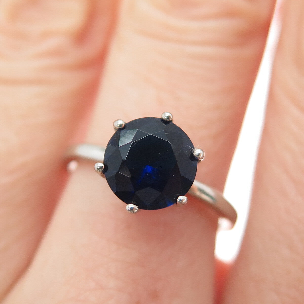 DAZZLERS 925 Sterling Silver Round-Cut Nano Blue Sapphire Ring Size 6.75