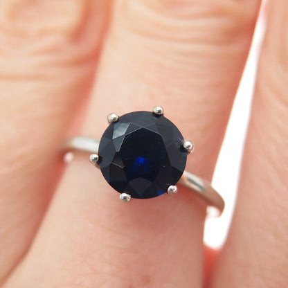 DAZZLERS 925 Sterling Silver Round-Cut Nano Blue Sapphire Ring Size 6.75