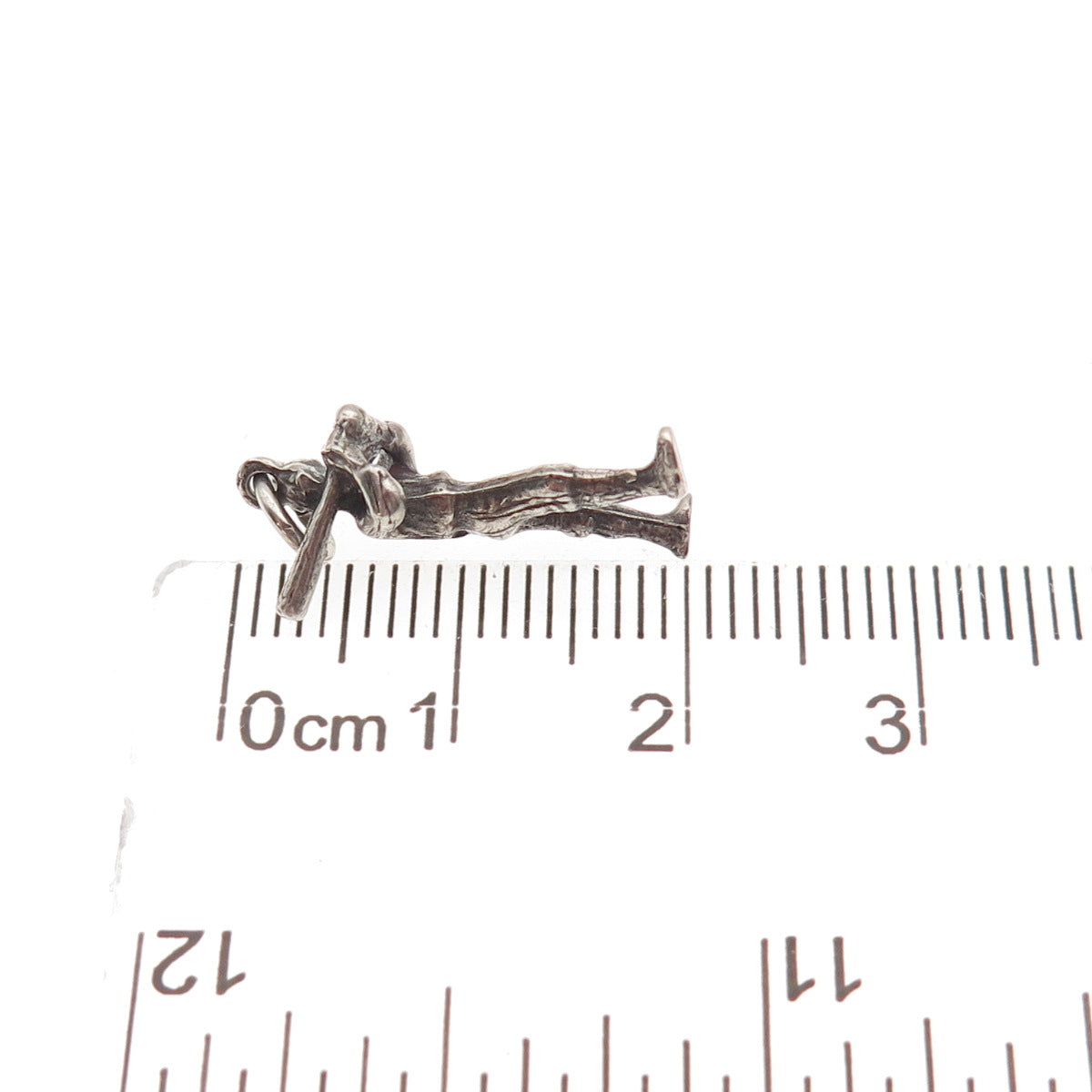 925 Sterling Silver Vintage Baseball Player Oxidized 3D Mini Charm Pendant
