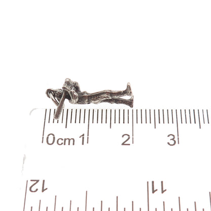 925 Sterling Silver Vintage Baseball Player Oxidized 3D Mini Charm Pendant