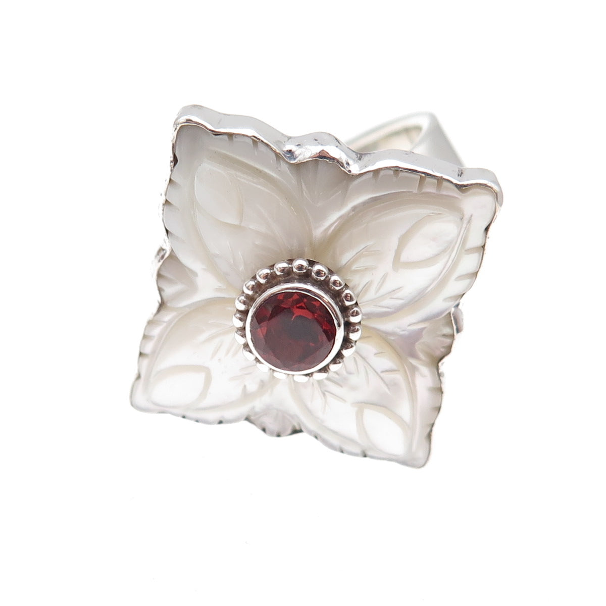 Sajen 925 Sterling Silver Vintage Real Red Garnet & MOP Adjustable Ring Size 9