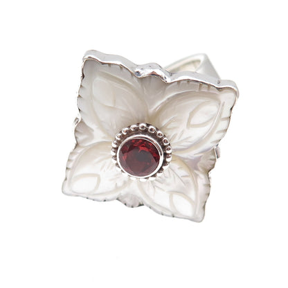 Sajen 925 Sterling Silver Vintage Real Red Garnet & MOP Adjustable Ring Size 9