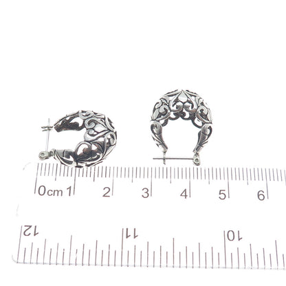 JEZLAINE 925 Sterling Silver Vintage Oxidized Ornate Heart Hoop Earrings