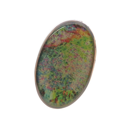 925 Sterling Silver Enamel Pressed-Painted Oval Statement Ring Size 8.5