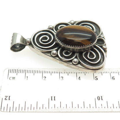 A. HENRY Navajo Old Pawn Sterling Tiger Eye Turquoise Double Sided Pendant