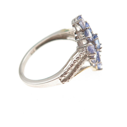 Chuck Clemency 925 Sterling Silver Real Tanzanite Floral Cluster Ring Size 8.25