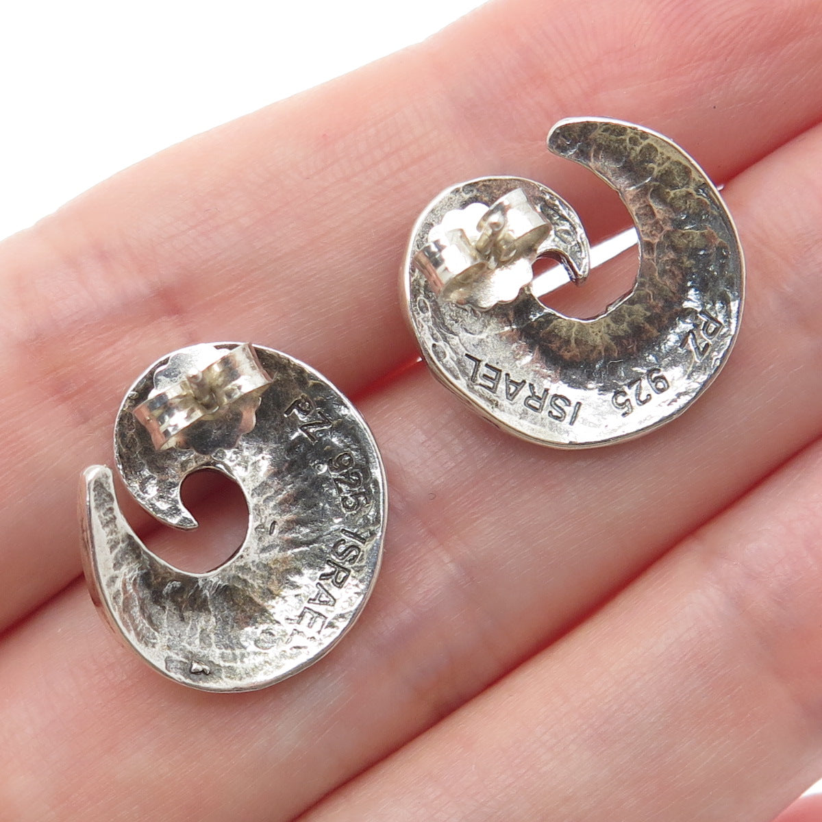 OR PAZ PZ 925 Sterling Silver Vintage Israel Floral Swirl Oxidized Earrings