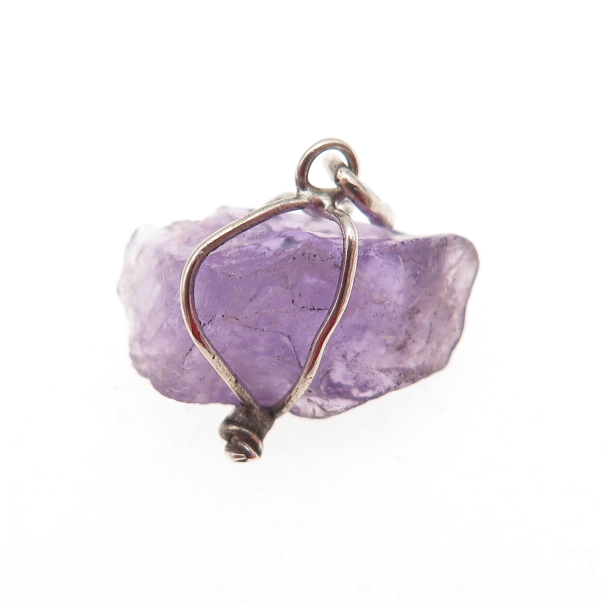 925 Sterling Silver Vintage Real Amethyst Amulet Mini Charm Pendant